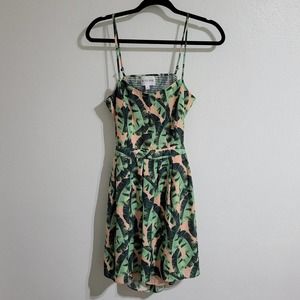 Olive & Oak Green and Cream Leaf Print Mini Dress